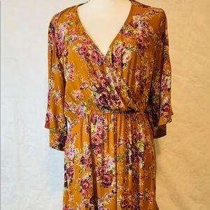 Xhiliration Dijon Color Floral Midi Dress